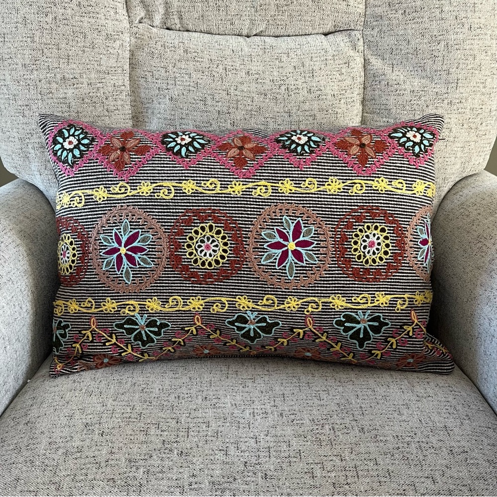 Karma Living Boho Style Embroidered Accent Pillow